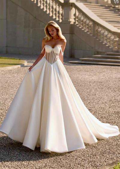 Beyaz Taş İşlemeli Korseli A Kesim Opaline Romance Gelinlik