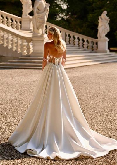 Beyaz Taş İşlemeli Korseli A Kesim Opaline Romance Gelinlik