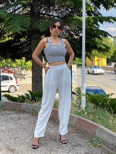 bürümcük kumaş rahat kesim pantolon  beyaz