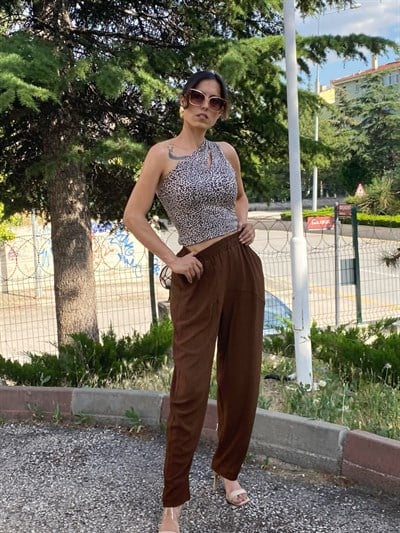 bürümcük kumaş rahat kesim pantolon  kahve