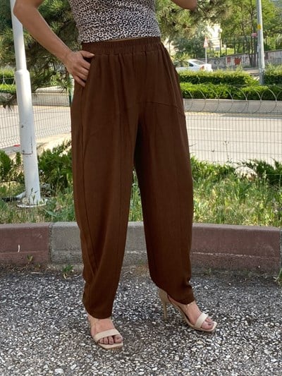 bürümcük kumaş rahat kesim pantolon  kahve