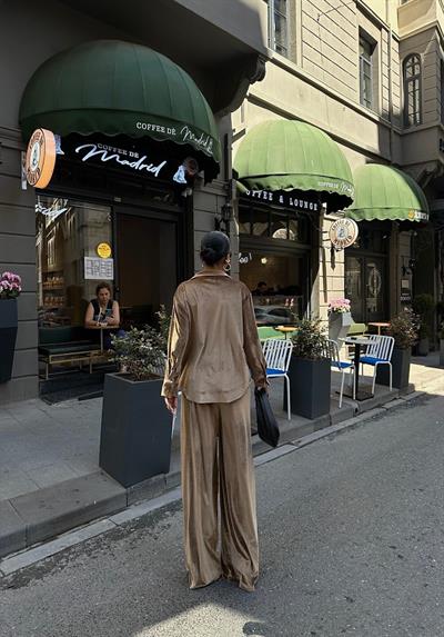 Camel Kadife Gömlek Pantolon Takım