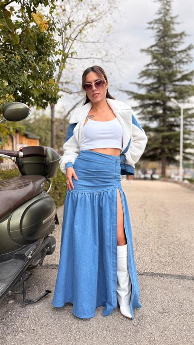 DERİN YIRTMAÇLI KOT ETEK