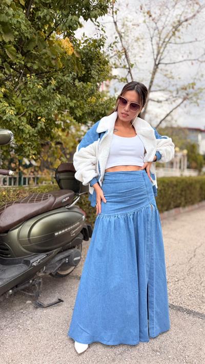 DERİN YIRTMAÇLI KOT ETEK