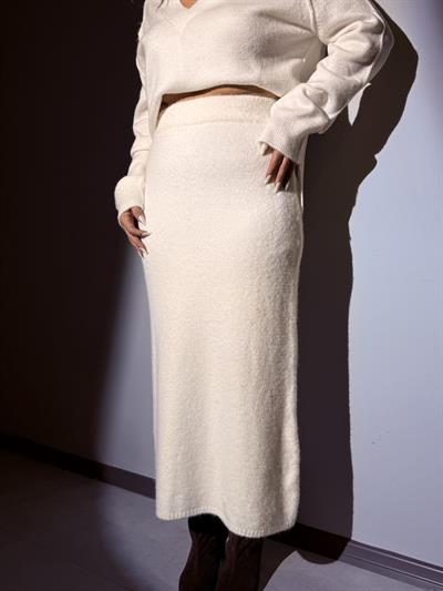 Ekru Beli Lastikli Triko Etek