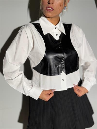 Ekru Deri Garnili Gömlek