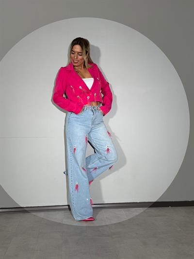 Fuşya Tüy Detaylı Tasarım Ceket