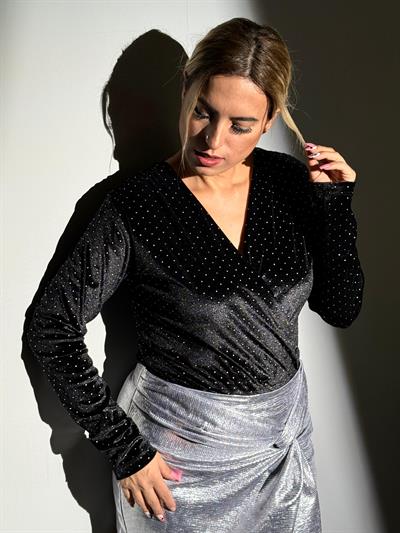 Kadife Taş Detaylı Bodysuit