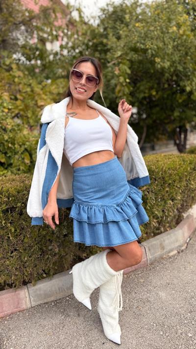 kot volanlı mini etek