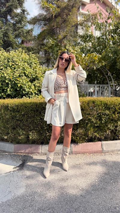 krem ceket şort takım