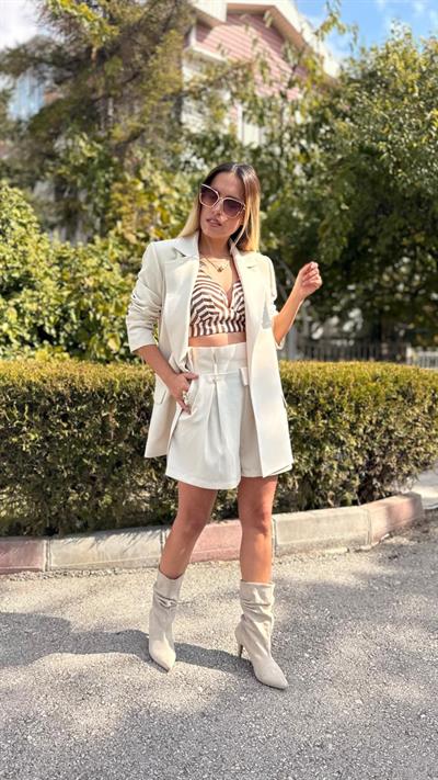 krem ceket şort takım