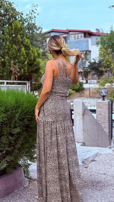 Leopar Derin Yırtmaçlı Etek