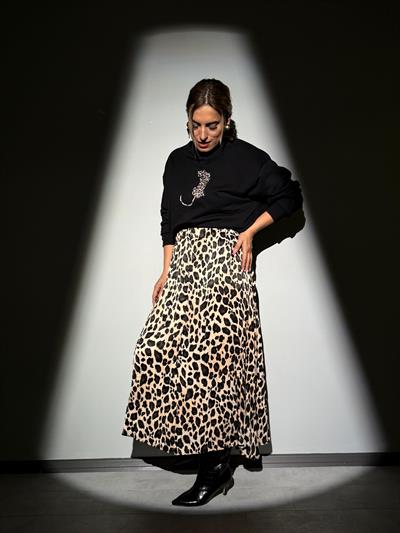 Leopar Desen Saten Kiloş Midi Boy Etek