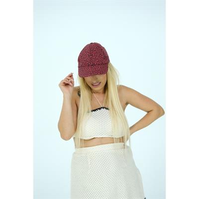 Leopar Desenli Kırmızı Kep Şapka