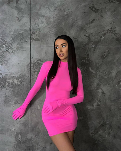 Pembe Eldiven Detaylı Mini Elbise