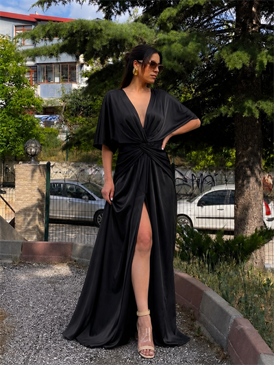 saten likralı tasarım elbise
