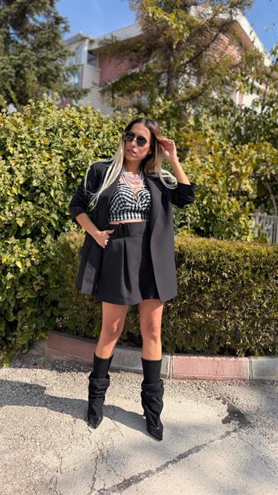 siyah ceket şort takım