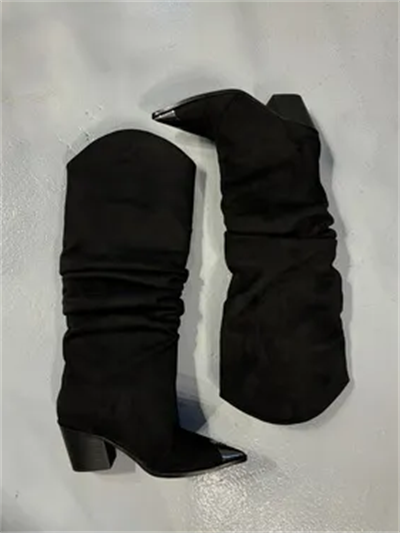 Siyah Süet Önü Metal Detay Kovboy Çizme