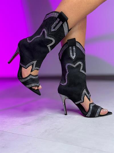 Siyah Tasarım Önü Açık Yazlık Çizme