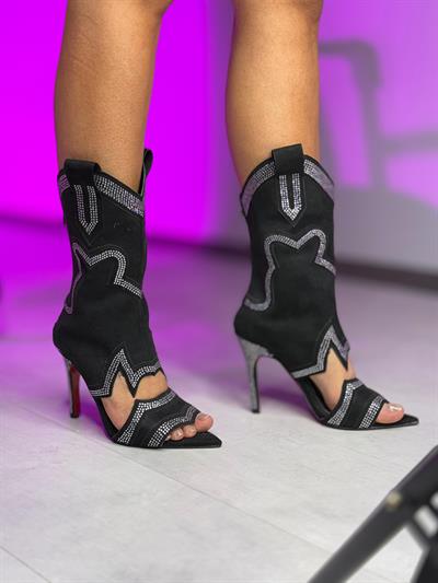 Siyah Tasarım Önü Açık Yazlık Çizme