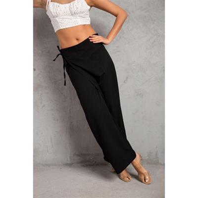 Siyah Yandan Bağlamalı Keten Pantolon