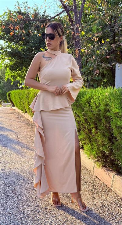 Sütlü Kahve Önden Yırmaçlı Kalem Etek