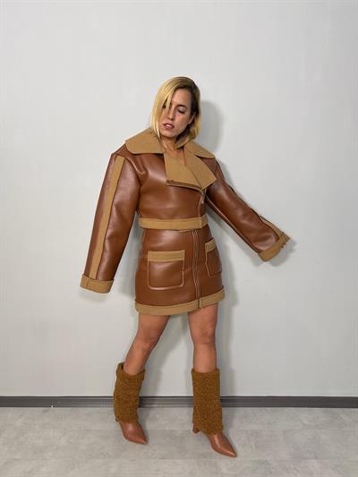 Taba Şardonlu Yaka Detaylı Ceket