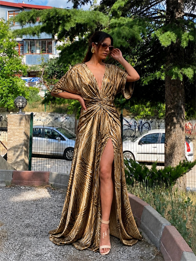 zebra desen saten tasarım elbise