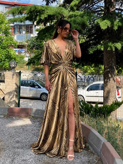 zebra desen saten tasarım elbise