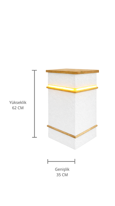 Ahşap ve Traverten Dokulu Işıklı Dekoratif Sehpa
