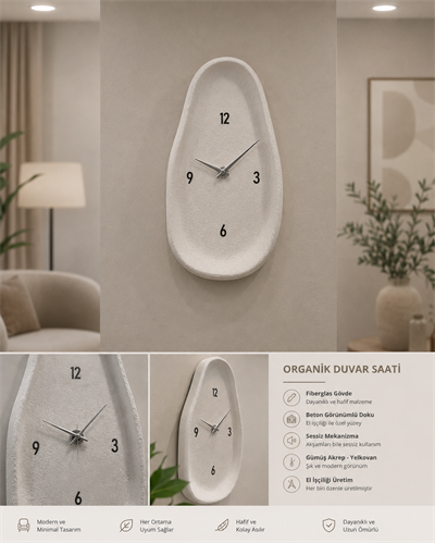 Beton Görünümlü Duvar Saati 62 cm