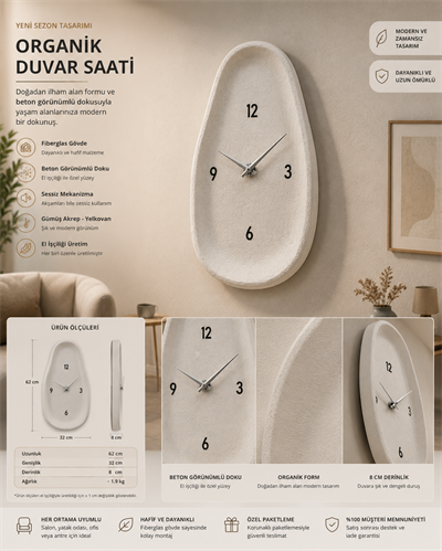 Beton Görünümlü Duvar Saati 62 cm