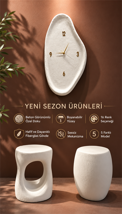 Beton Görünümlü Duvar Saati 75 cm