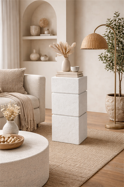 Doğal Dokulu İki Çizgili Dekoratif Sehpa 80 cm