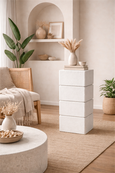 Doğal Dokulu Üç Çizgili Dekoratif Sehpa 80 cm