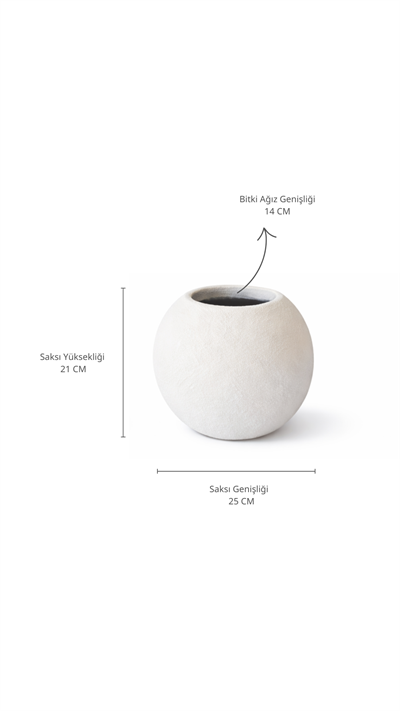 Beton Görünümlü Fiber Küre Saksı 25 CM