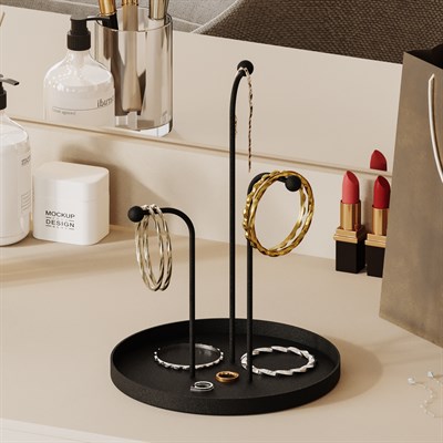 Sunum Tepsisi Mutfak Banyo Düzenleyici Organizer Takı Standı Siyah 27 cm 