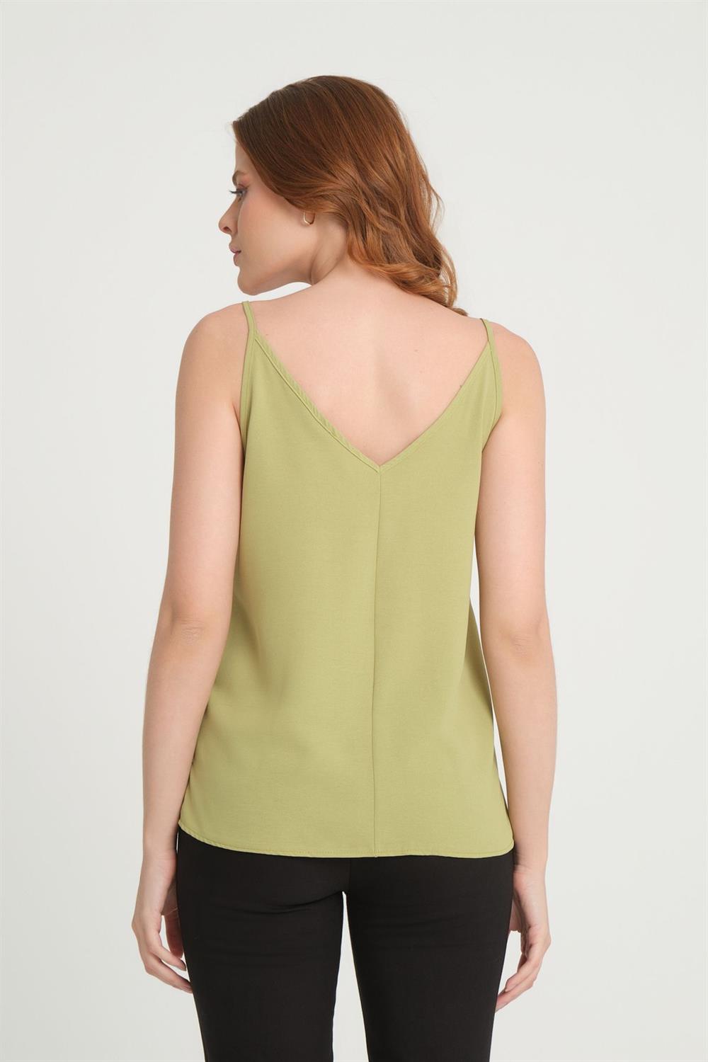 Askılı V Yaka Bluz Olive