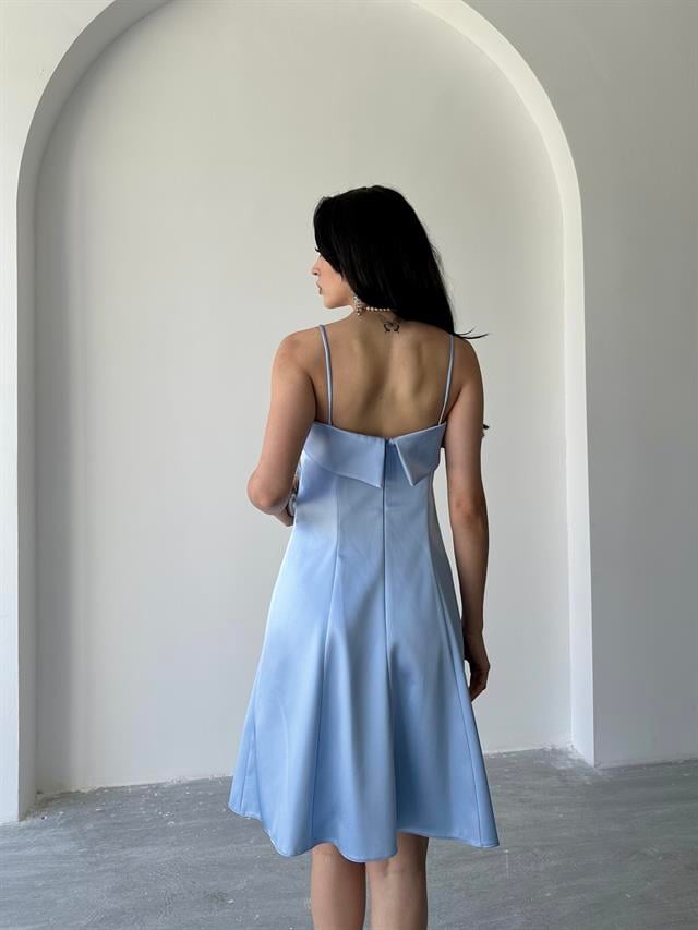 Bebe Mavi Kat Detaylı Askılı Saten Mini Abiye ElbiseAbiye & Mezuniyet ElbisesiST5550-1066