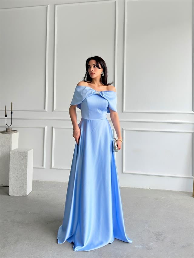 Bebe Mavi Önü Taşlı Fiyonk Detaylı AbiyeAbiye & Mezuniyet ElbisesiST5535-1035