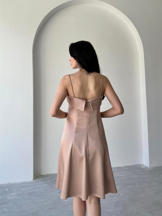 Bej Kat Detaylı Askılı Saten Mini Abiye ElbiseAbiye & Mezuniyet ElbisesiST5551-1066