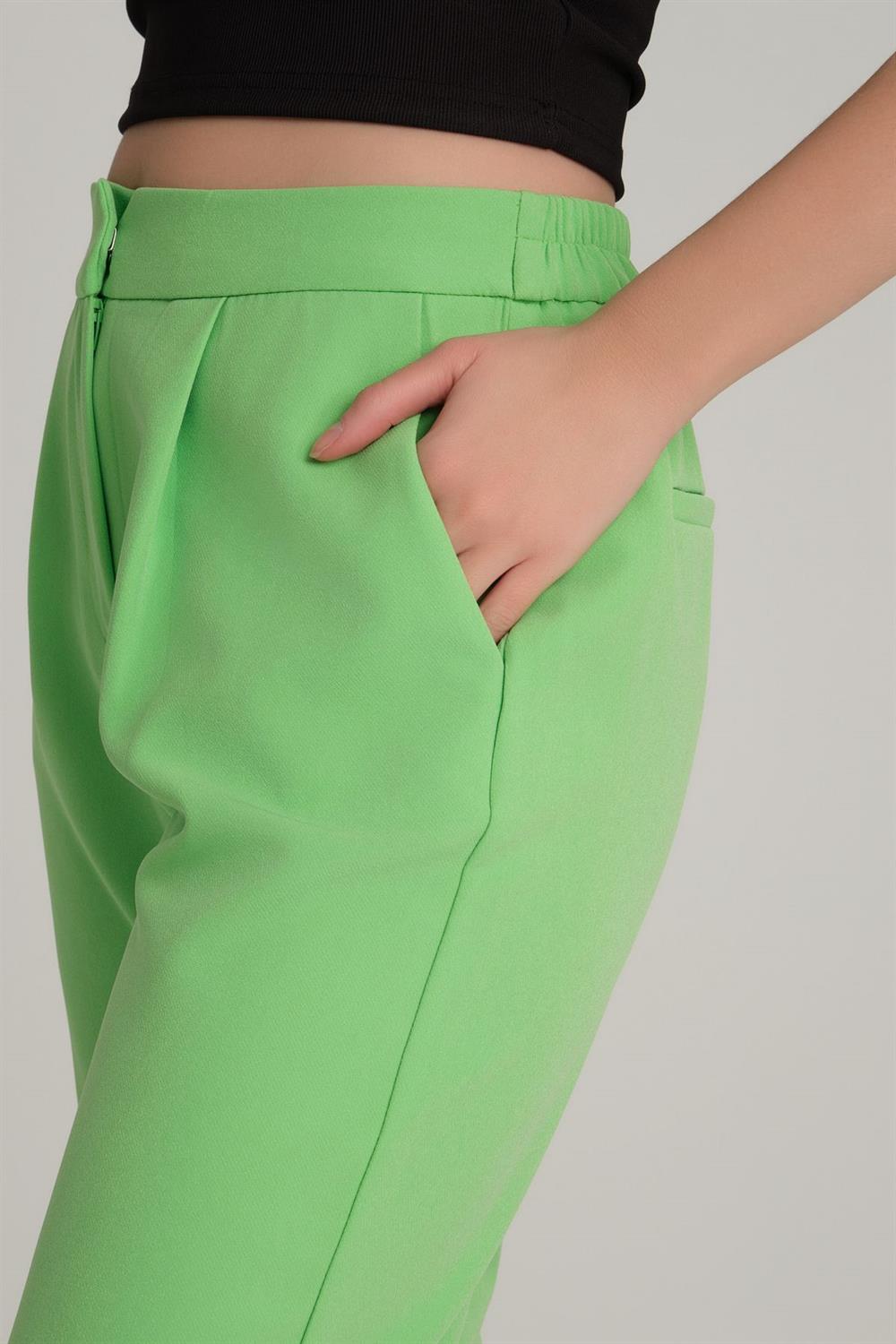 Beli Lastikli Kumaş Pantolon Yeşil