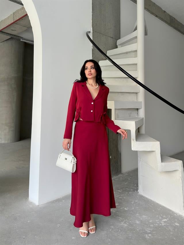 Bordo Fiyonk Detaylı Ceket Etek TakımAlt - Üst TakımST5313