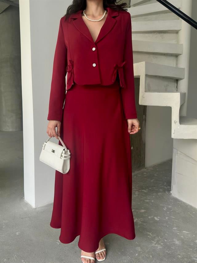 Bordo Fiyonk Detaylı Ceket Etek TakımAlt - Üst TakımST5313