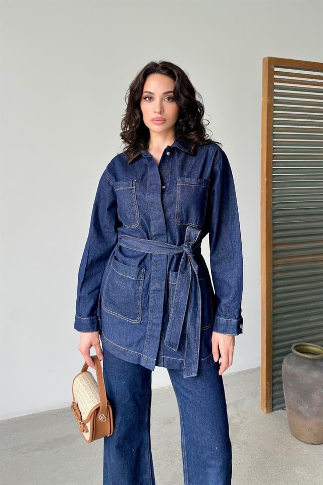 Cep Detaylı Kuşaklı Denim CeketCeketST5670-5833