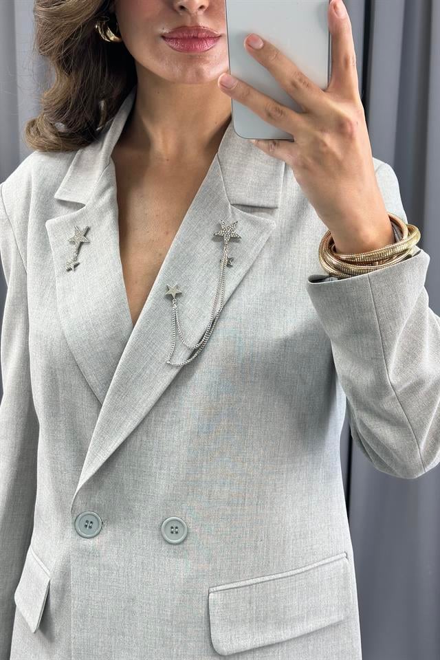 Gri Omzu Vatkalı Düğmeli Blazer CeketBlazer CeketST5410-5824TİCİMAX