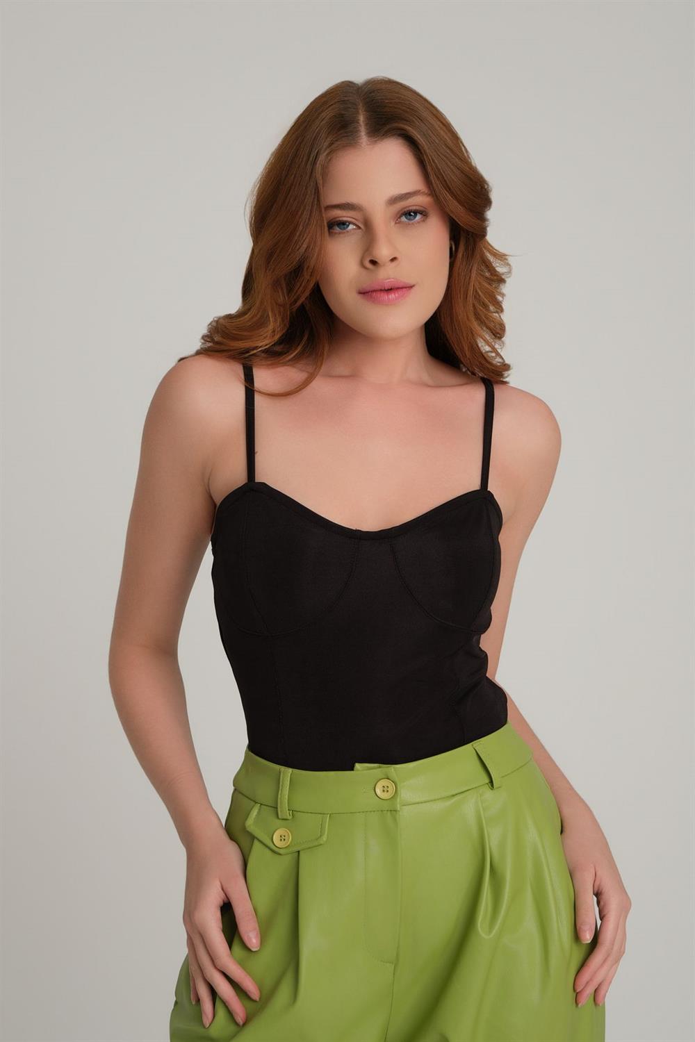 İnce Askılı Bodysuit Siyah