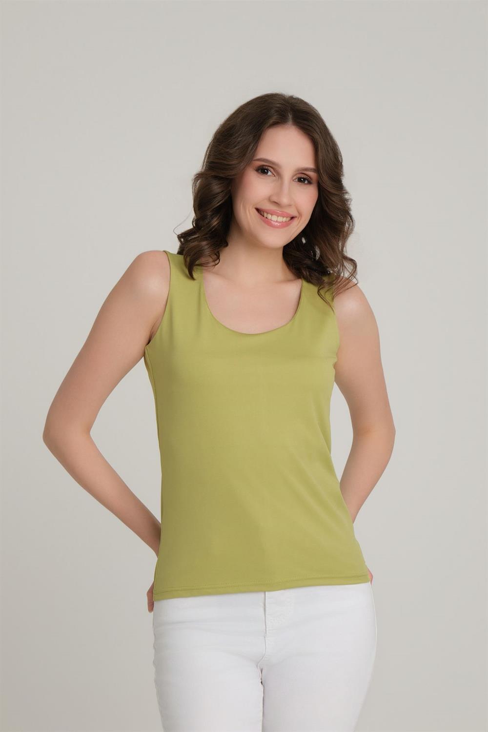 Kalın Askılı Basic Bluz Olive