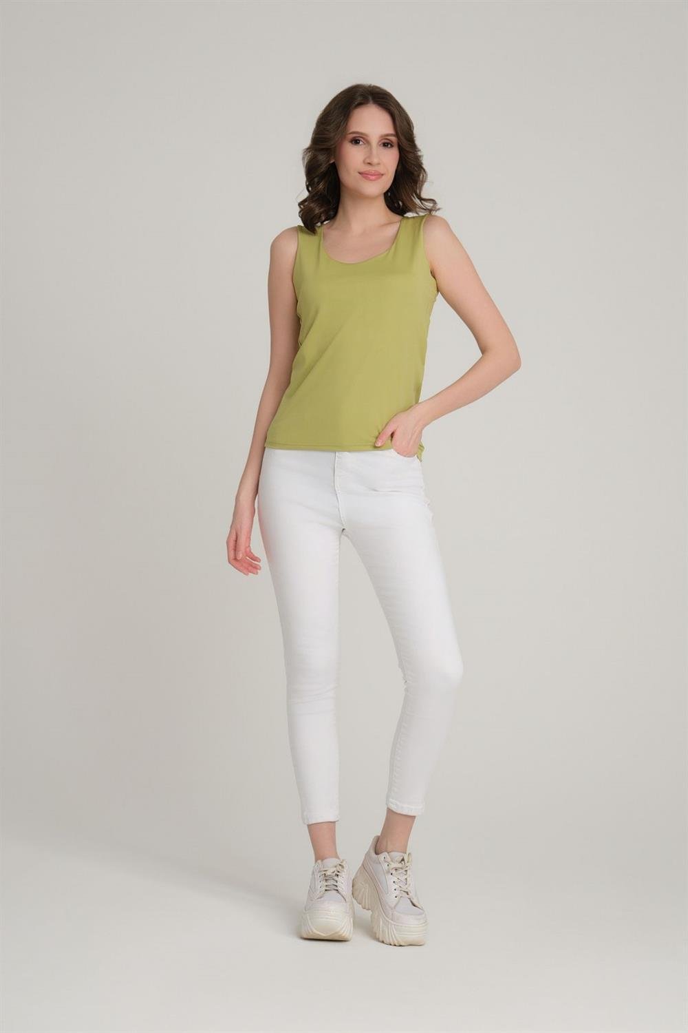 Kalın Askılı Basic Bluz Olive