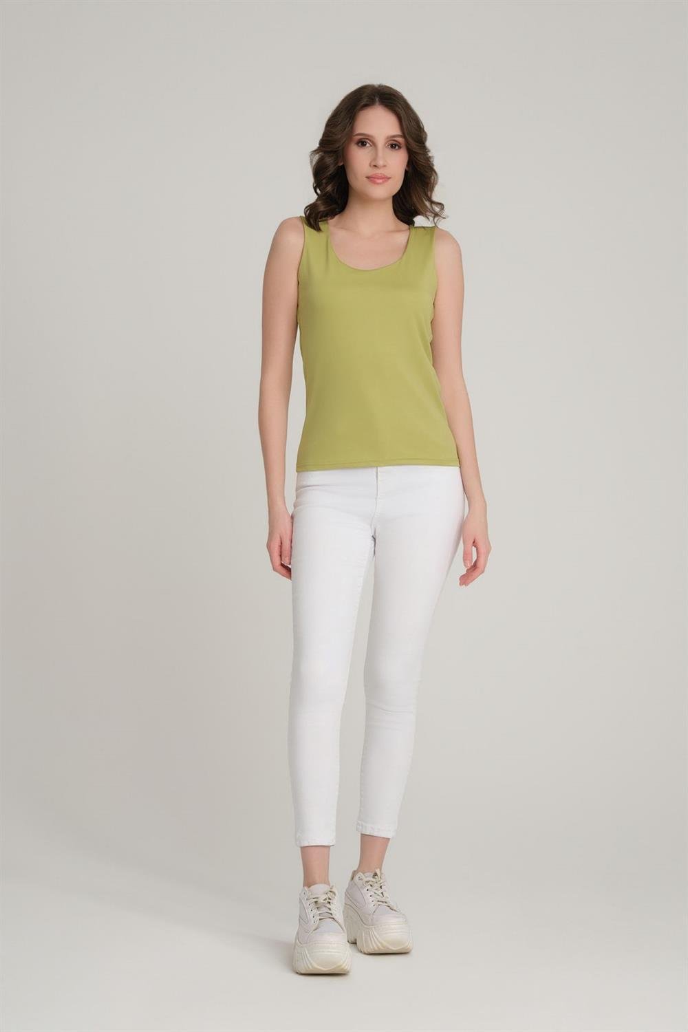 Kalın Askılı Basic Bluz Olive
